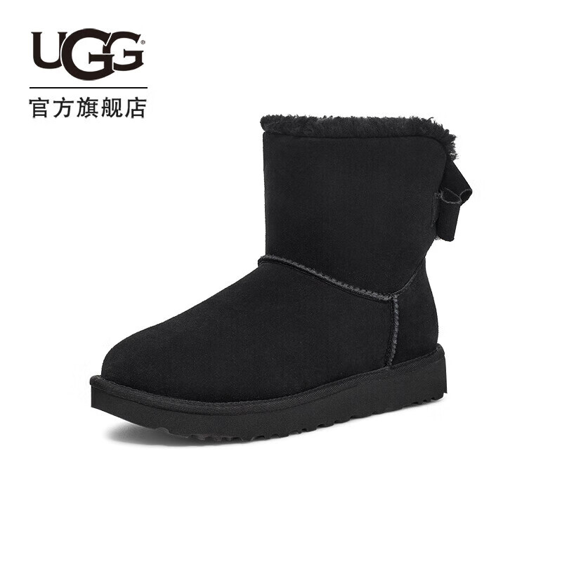 UGG秋季女士休閑舒適保暖平底蝴蝶結(jié)款短靴雪地靴1153514BLK|黑色 38