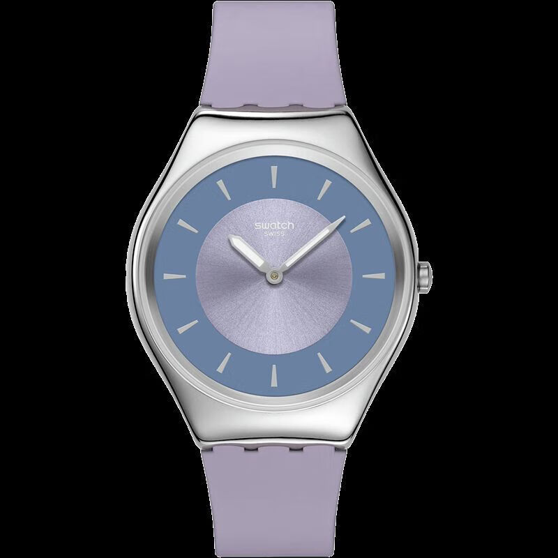 斯沃琪（Swatch）瑞士手表Skin Irony42系列轻音超薄考试手表生日礼物男女石英表 粉紫歌谣 SYXS157