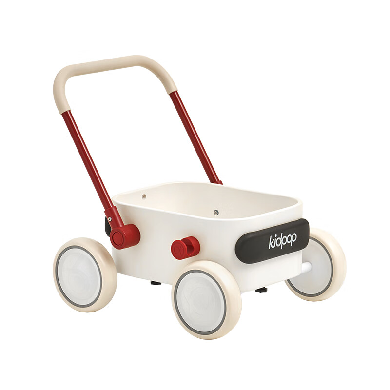 kidpop宝宝学步车1-3岁婴儿多功能手推车防侧翻可调速助步车 周岁礼物 【实木车斗】象牙白