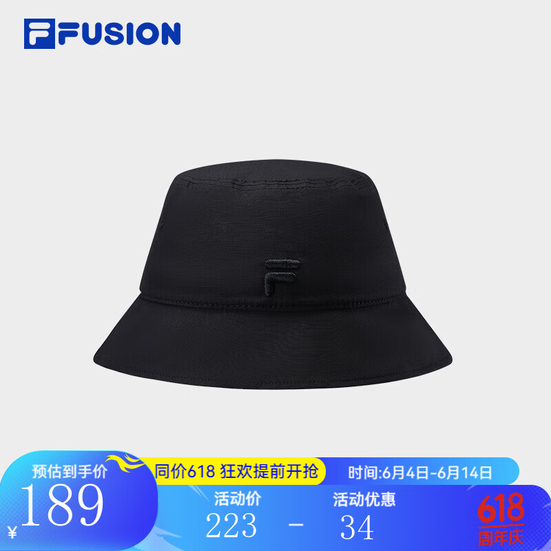 FILA FUSION斐樂潮牌情侶款圓帽時尚休閑盆帽漁夫帽 深黑-BK S