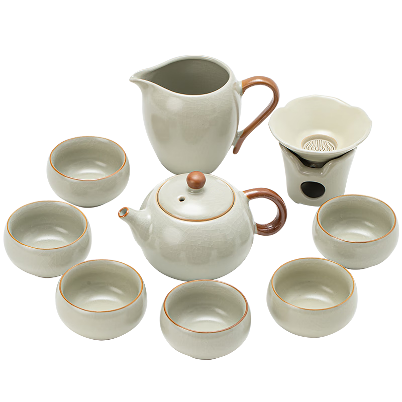 金鑲玉米黃汝窯功夫茶具套裝開片可養(yǎng)西施壺陶瓷家用送人 清音