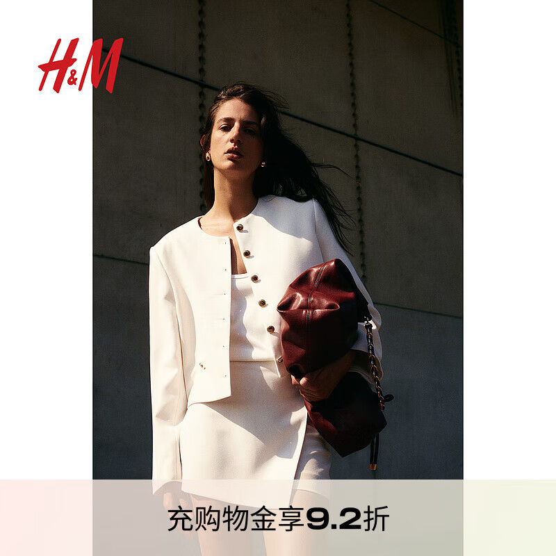 H&M女裝短外套夏季潮流時(shí)尚休閑千金小香風(fēng)外套1237829 奶油色 160/88