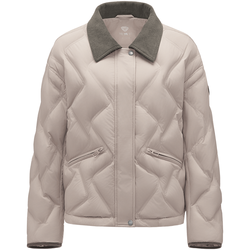 坦博尔轻薄羽绒服女短款翻领时尚复古秋冬保暖外套5330228A 珍珠粉米155