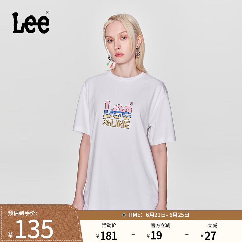 Lee春夏舒适版简约logo字母印花圆领男士短袖T恤休闲潮流LMT008 白色 L