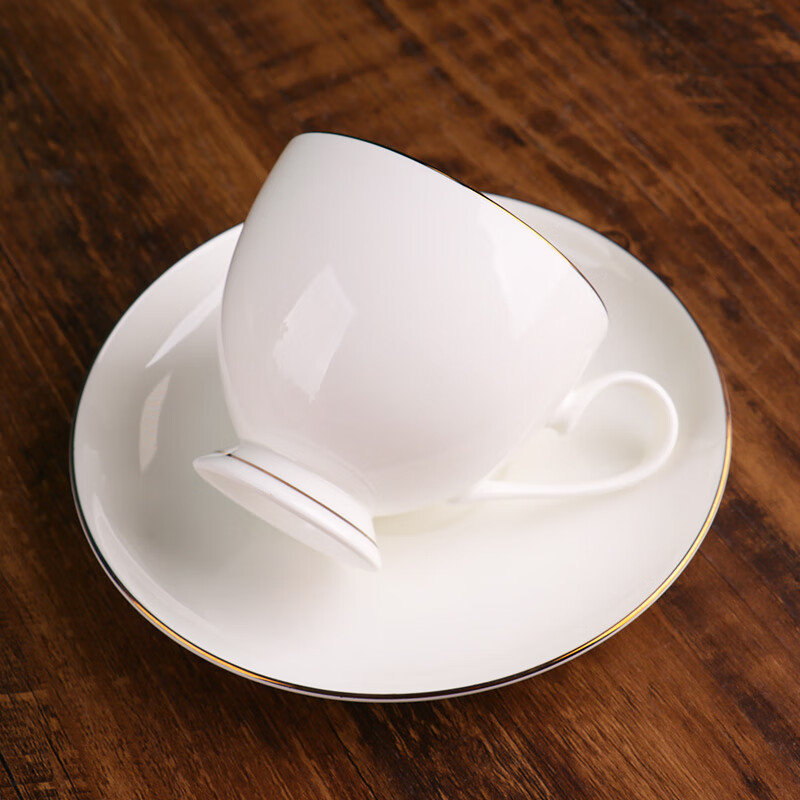 錦鳯锦凤骨瓷咖啡杯碟景德镇欧式简约咖啡套具矮 咖啡杯一杯一碟1勺 金边CC-3咖啡杯碟