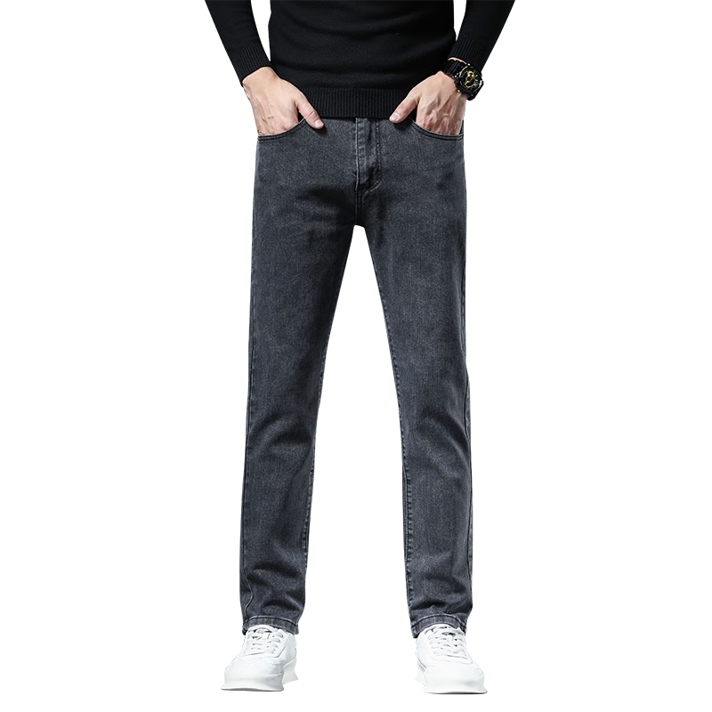 罗蒙（ROMON）牛仔裤男士秋冬季修身直筒裤子男弹力休闲长裤 黑色 32