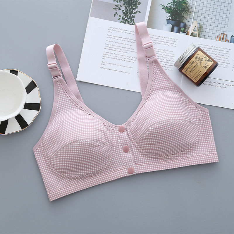 女老人背心式文胸中老年人无钢圈胸罩50岁夏薄款 豆沙格子 格子款 75b