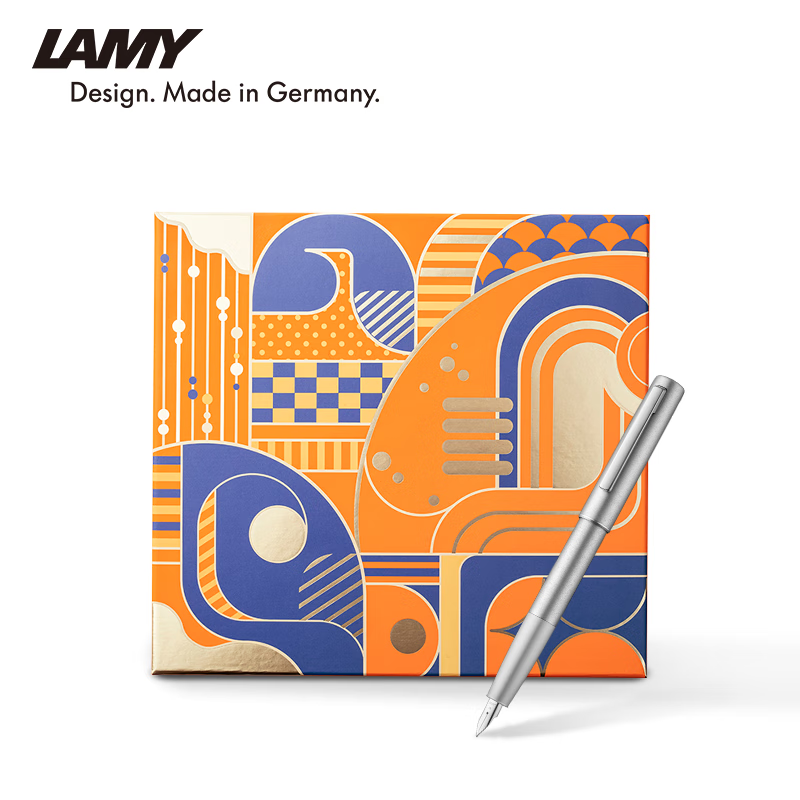 LAMY钢笔礼盒 RHODIA联名笔记本套装红色 正姿钢笔办公签字笔学生送礼文具礼品企业团购 永恒银色0.5mm