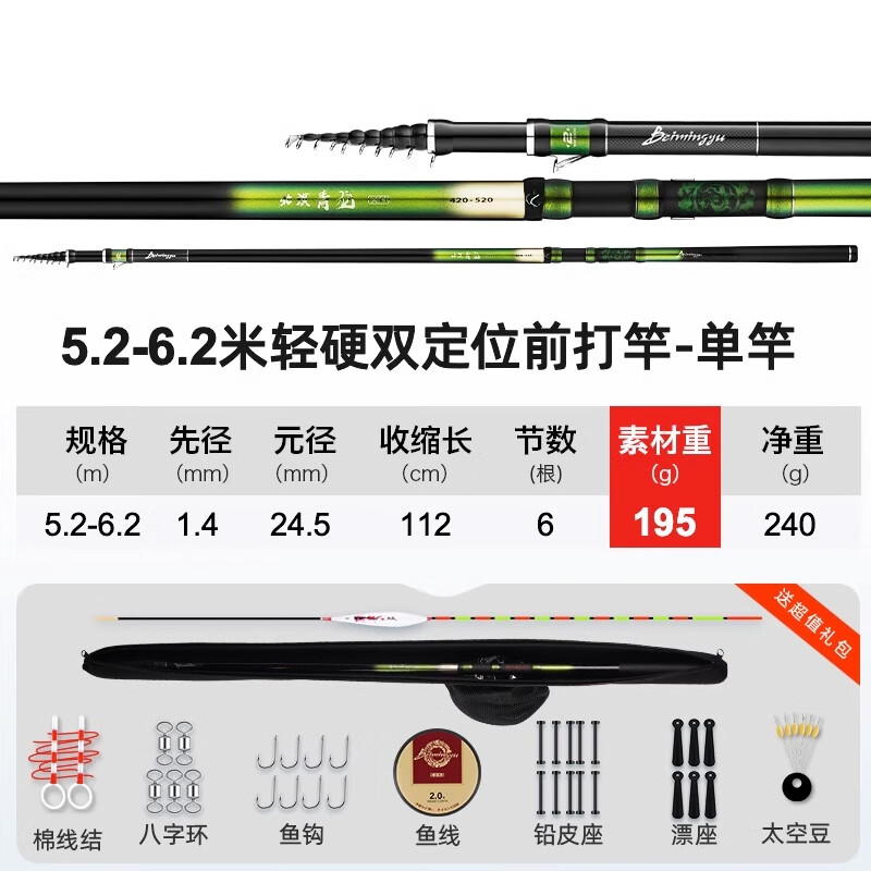 北溟魚谷麥釣前打竿超輕超硬28調(diào)谷麥逗釣竿定位不剪線前打竿魚竿 6.2m 5.2-