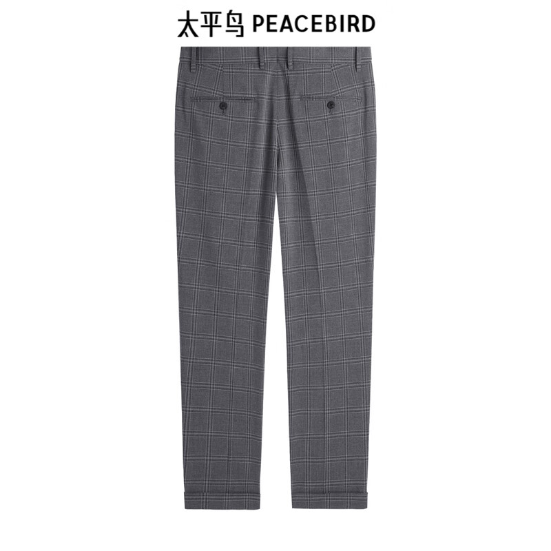 太平鸟男装夏季休闲裤合集西裤男弹力休闲裤 深灰修身格纹 B1GAC3X10 3XL