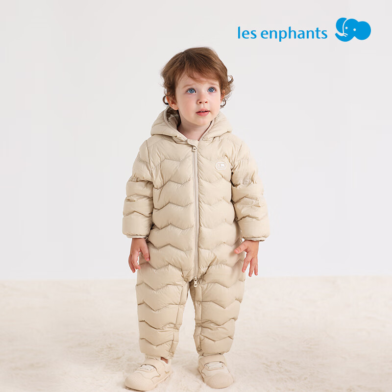 丽婴房【商场同款】连身衣新生儿羽绒服连体衣婴幼儿冬季宝宝保暖爬服 暮霭卡其 80cm /充绒量59.5g