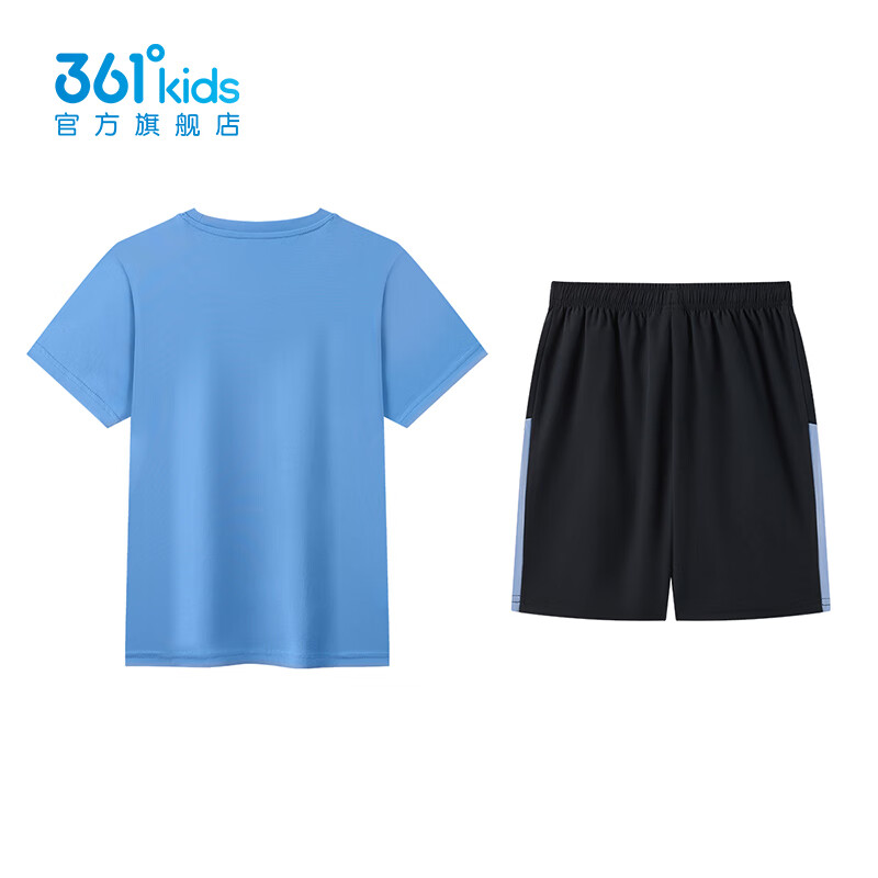 361°童装男女童针梭套装2026年夏季新款通码套装 马瑞蓝/经典黑 160