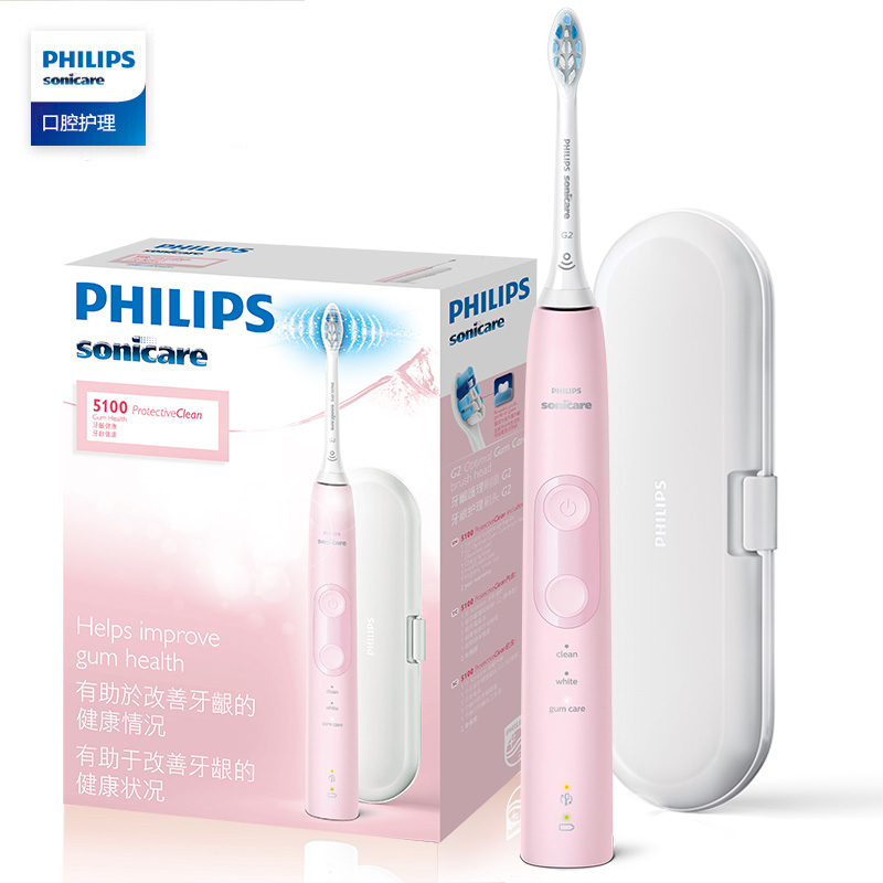 飞利浦(PHILIPS) 电动牙刷 健康护龈型 成人声波震动牙刷(自带牙刷盒) 3种模式 力度感应 粉色 HX6856/12