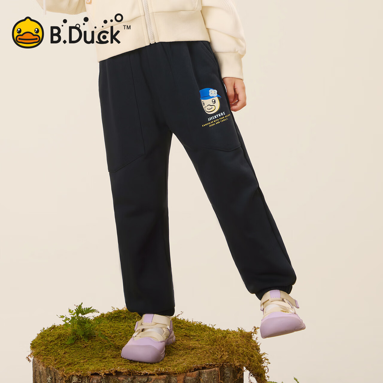 B.Duck小黄鸭童装女童裤子针织长裤束脚春秋儿童运动卫裤洋气 丁香紫 150 cm