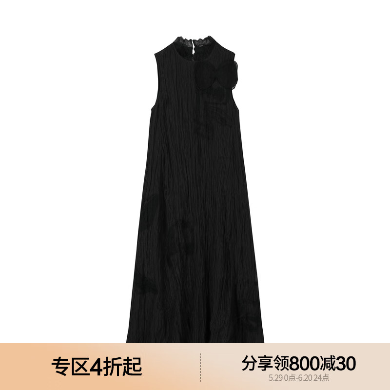 達(dá)衣巖超仙立體蝴蝶結(jié)無袖裙2021秋季新款寬松仙女裙小清新度假裙 然烏黑 XS