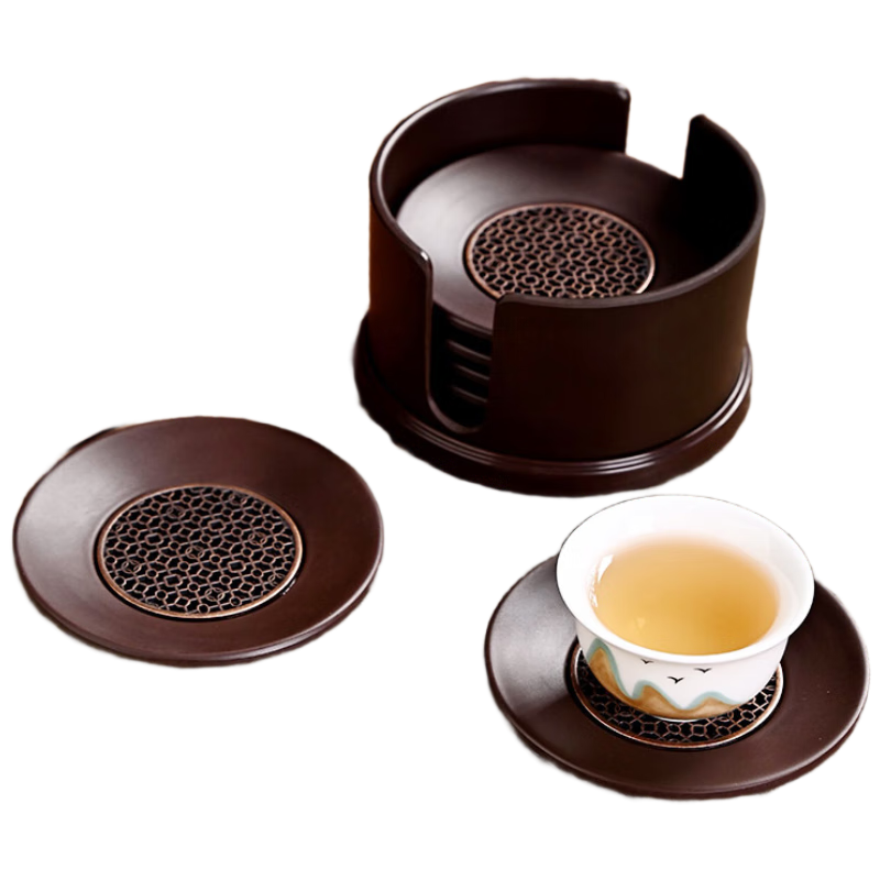 尚言坊電木茶杯墊套組家用中式圓形茶杯隔熱墊茶托底座茶墊功夫茶具配件
