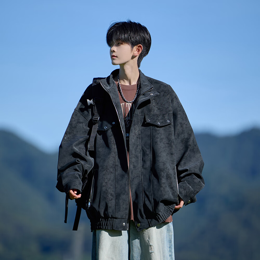 Shelley Jones美式复古pu皮衣外套男士秋季新款宽松潮流高级感痞帅夹克上衣服装 黑色 3XL [建议155-170斤]