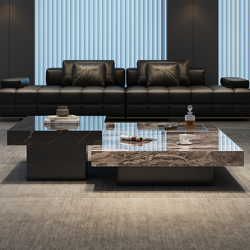 曲柏年现代新款岩板茶几极简小户型意式简约客厅大理石家用轻奢方形 雪山白50cm+宝格丽黑80cm 小茶几高51cm+大茶几高41cm