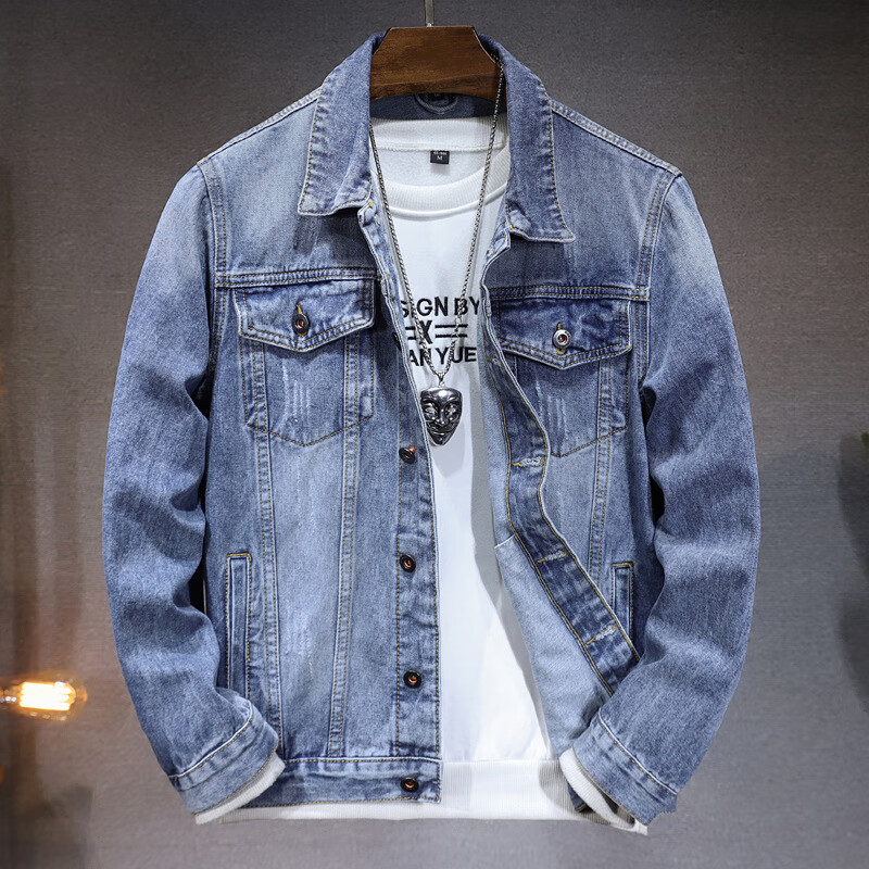 Prato Lee男士牛仔外套男春秋款牛仔夹克男秋季男装潮流秋装男休闲上衣男款 黑色 XL