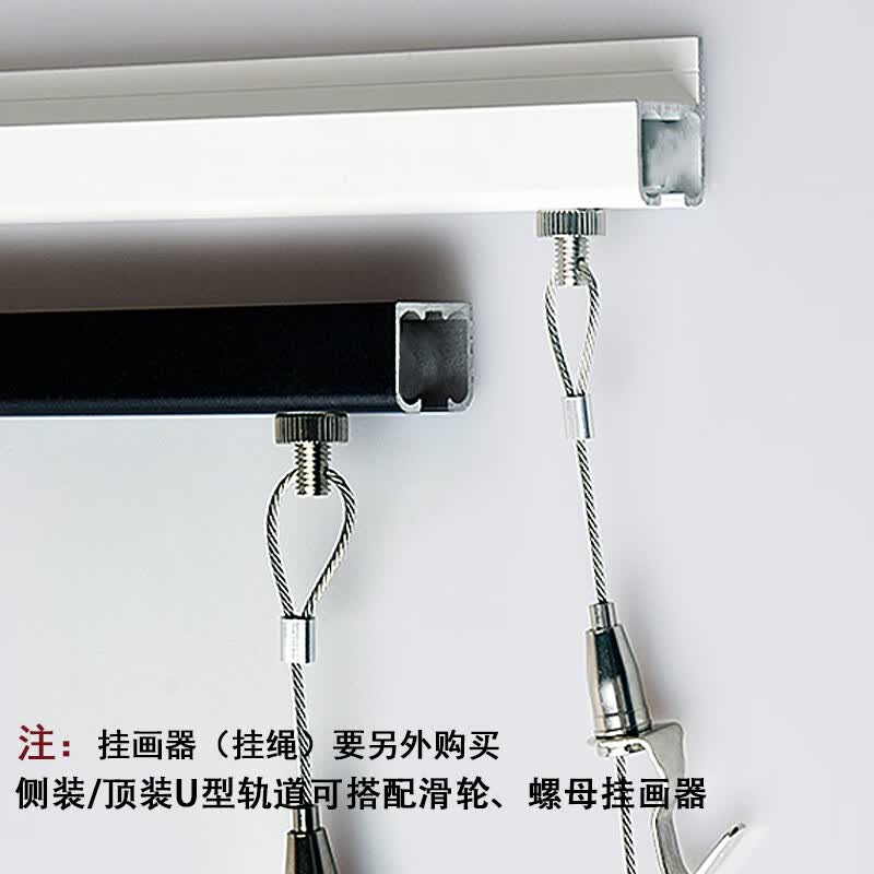 唯品安卡式螺母挂画器轨道可隐藏内嵌安装画展画廊家庭挂画线挂画绳画钩 A【1米小方轨白+2条1米1调节钩】
