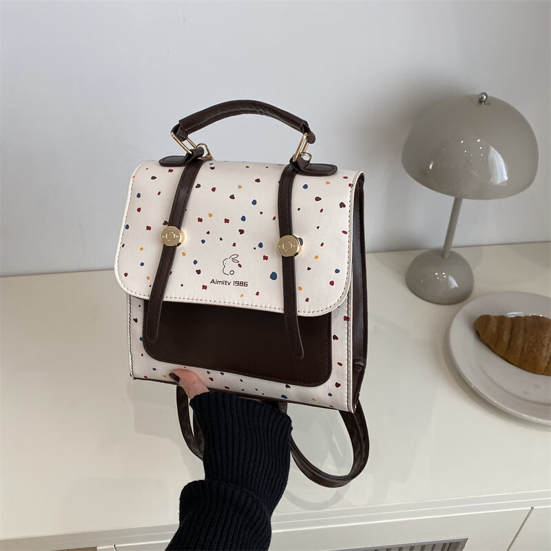 （0.01）韩版复古时尚手提包包女2025夏新款格纹撞色双肩包休闲百 白色