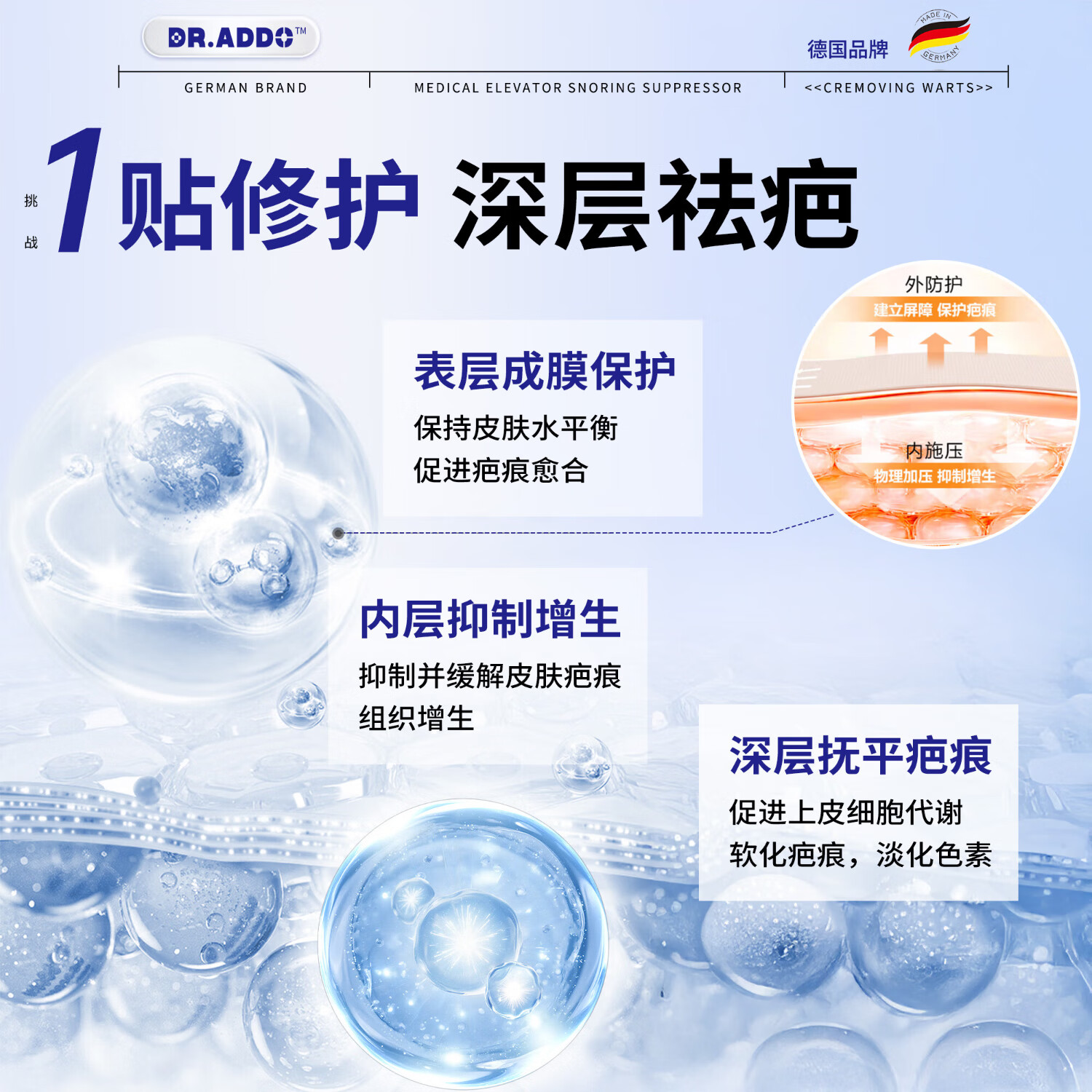 DR.ADDO医用疤痕贴剖腹产手术烧伤烫伤疤痕硅凝胶疤痕贴增生凸起去除疙瘩 1盒体验装【德系品质 药店同款】 剖腹产疤痕贴京棟自蓥官方旗舰店非丽森卡美皮肤疤痕贴