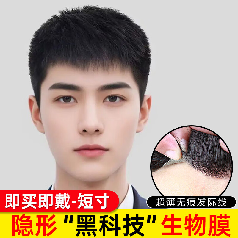 佰絲堂男士假發(fā)自然全頭套真人發(fā)絲男假發(fā)套100%全真發(fā)假發(fā)男生微分碎蓋 10-卡子款【15*20生物頭皮】補(bǔ)發(fā)片 短發(fā)