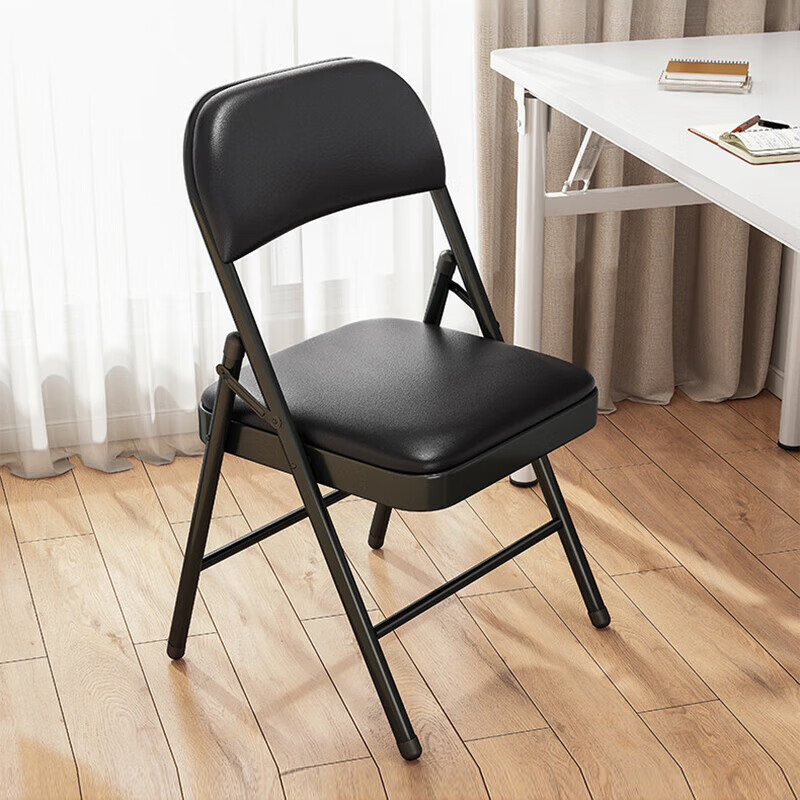 【优选好物】折叠椅金属家用简易靠背椅便携餐椅培训椅办公电脑椅 米驼色