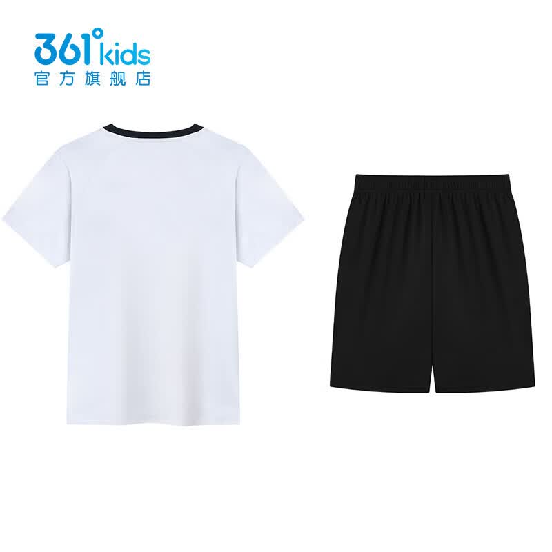 361°童装男童运动足球套装年夏季新款中大童套装 本白/经典黑 140