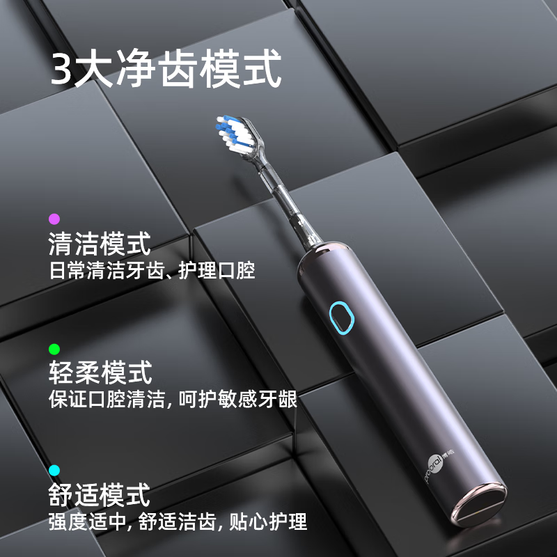 博皓(prooral)情侣电动牙刷扫振成人自动牙刷日常家用智能电动牙刷便携正畸软毛刷头 铝合金磁吸充电 男女士专用 紫色