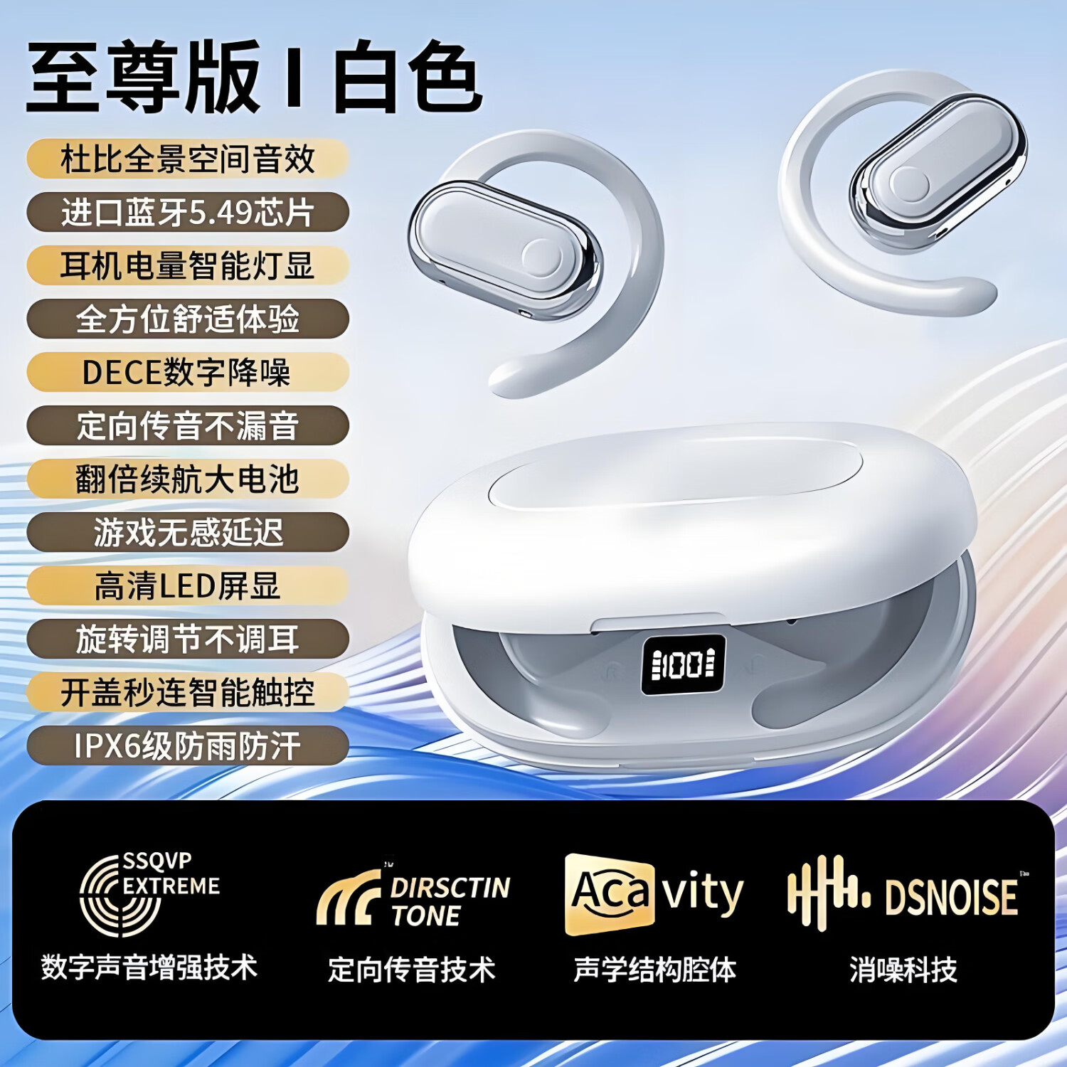夏新(Amoi)柏林之音 2025最新款 开放式蓝牙耳机无线挂耳式超长续航不入耳降噪耳机 白色丨智能蓝牙5.4双芯丨更舒适 京东折扣/优惠券