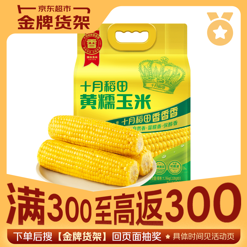 十月稻田 黄糯玉米 3.52斤(220g*8根) 东北甜黏玉米棒 早餐苞米 真空包装