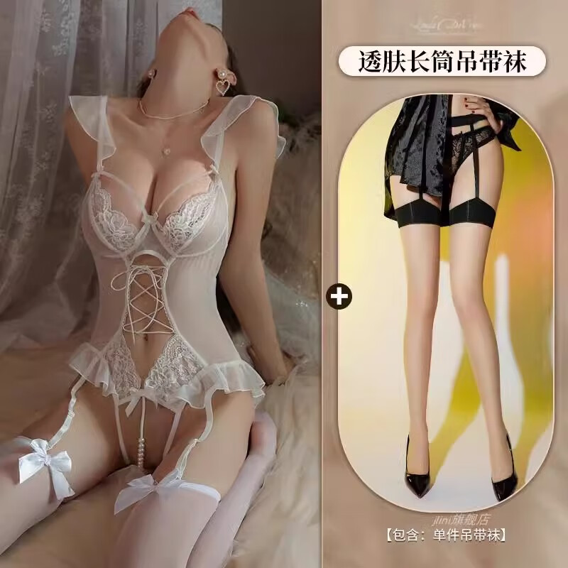 悄趣内衣大尺度约会小套装情感趣味一次性黑丝袜袍勾魂禁欲系qq袍 [性感红]诱惑开档连体衣(珠串开 M[适合80-110斤]