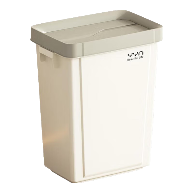 朴厨（PUCHU）按压垃圾桶带盖家用厨房大号方桶客厅户外无盖大容量收纳垃圾桶 按压式奶油白灰框40L压框桶