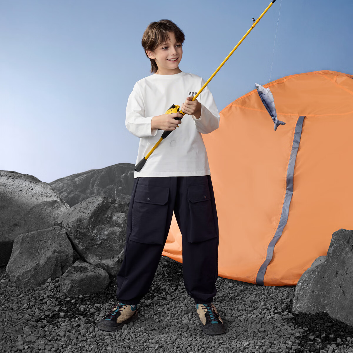 马骑顿(MQD)男童25秋新款户外露营登山工装裤宽松束脚裤休闲裤 藏青 150