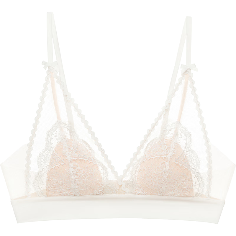 好奇蜜斯【塔莎】真絲法式內(nèi)衣女性感純欲無鋼圈收副乳抗菌舒適文胸套裝 白茶花 M