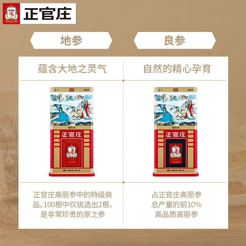 正官庄高丽参[良]6年根切片大(150g) 年货节红参人参片礼盒皂苷养生送礼