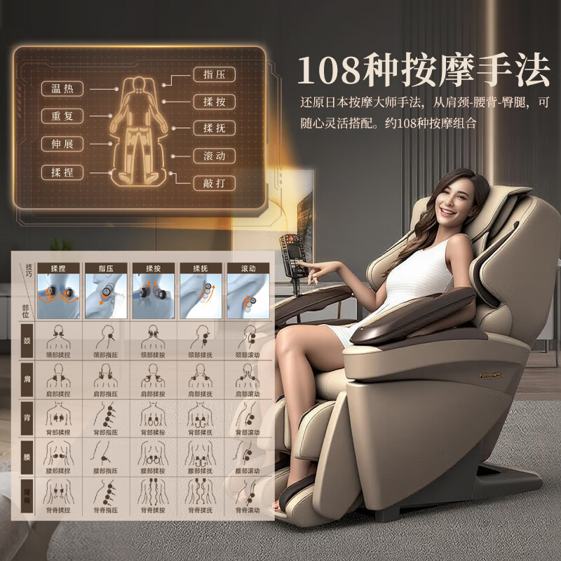 松下【国家补贴】按摩椅家用全身4D豪华电动零重力太空舱按摩椅沙发十大品牌生日礼物男女【医疗手法】 【BOSS椅】暖灰色升级款-医疗级4D机芯