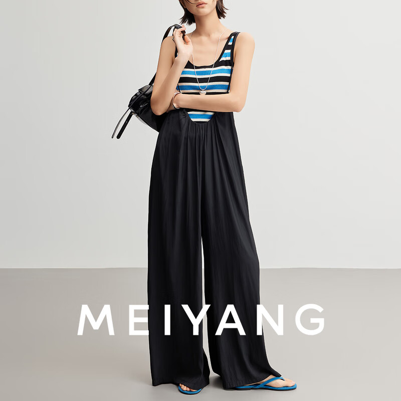 美洋（MEIYANG）海琉璃背带裤 海岛竹纤维_褶皱连体裤【大70】 黑色 M