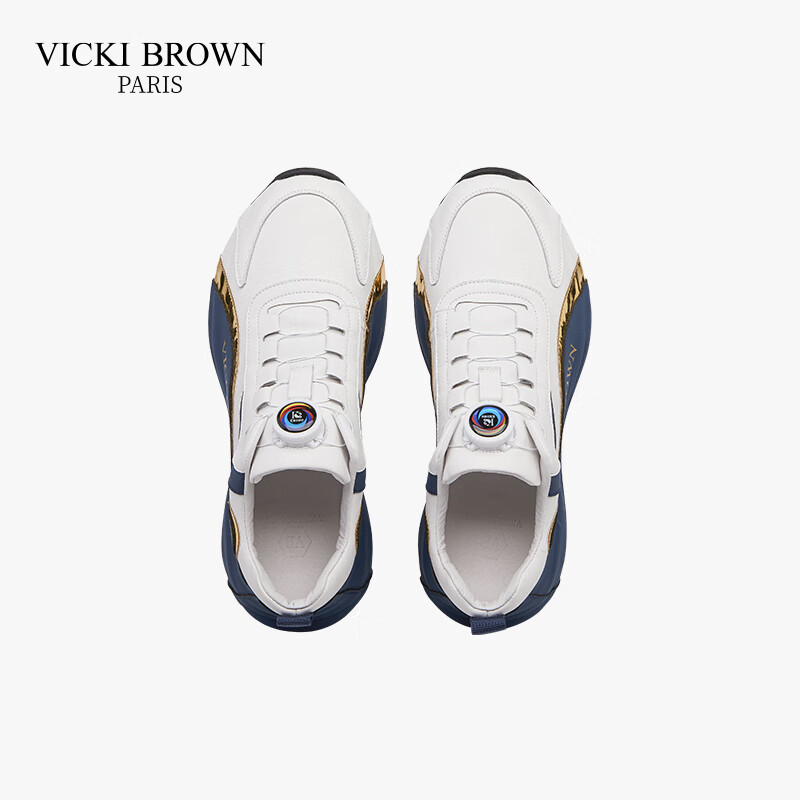 未毕（VICKI BROWN）法国品牌VB男鞋【法奢系列】撞色休闲鞋旋转扣皮鞋防滑厚底老爹鞋 白蓝 43
