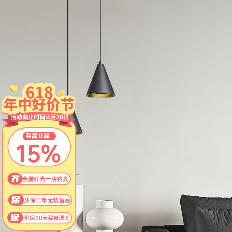 大觀園（DGY）臥室床頭燈現(xiàn)代簡約房間燈可升降單頭餐廳小吊燈極簡吧臺燈具556O 升降款-啞黑色-三色變光5W
