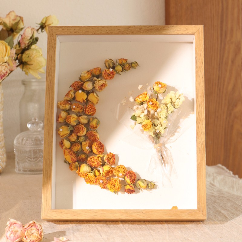 【当日次日达】干花相框 立体中空diy手工相框摆台A4标本框纸巾玫瑰粘土加厚展示画框圣诞节情人节礼物 A4原木色【全套材料包】