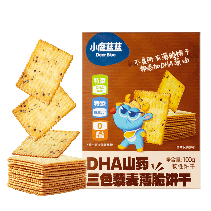 小鹿蓝蓝DHA山药三色藜麦薄脆饼干宝宝零食儿童薄脆粗粮饼干独立包装100g