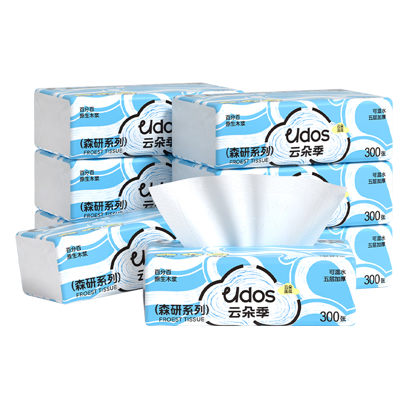 云朵季抽纸5层加厚大包纸巾家用餐巾纸大尺寸卫生纸面巾纸抽 5层 300张*8包