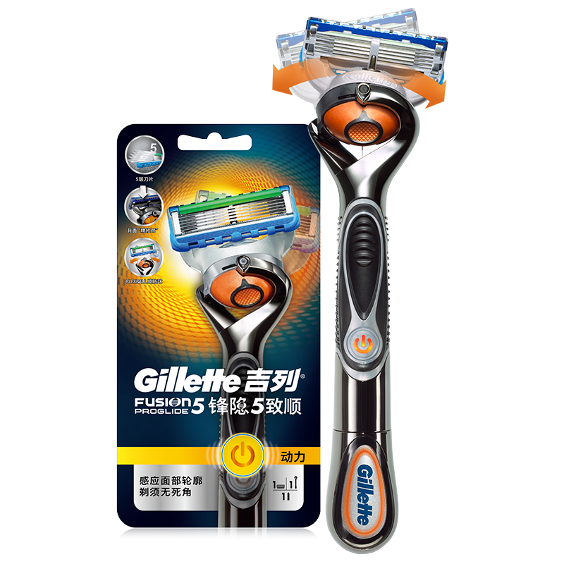 吉列（Gillette） 剃须刀刮胡刀手动电动  锋隐致顺5层超薄刀片（1刀架1刀头1电池）