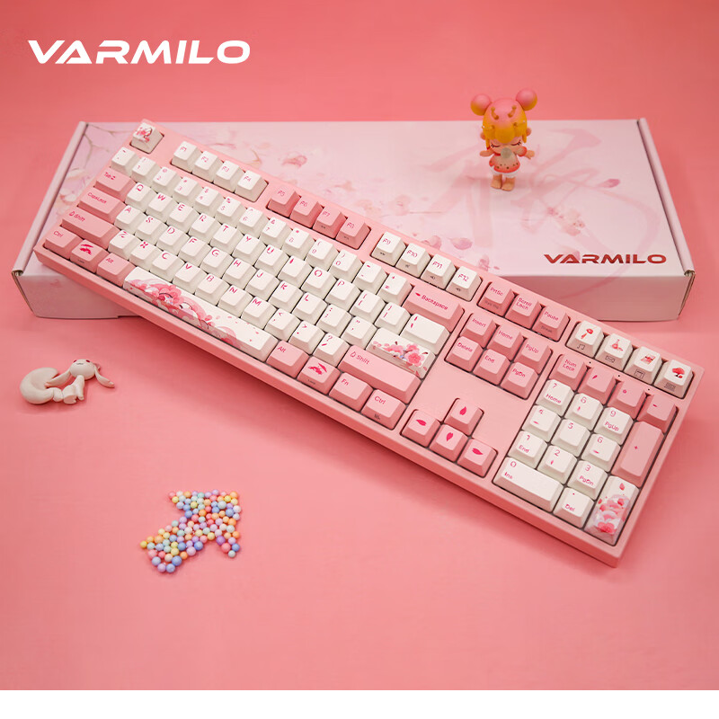 阿米洛三模熱插拔機(jī)械鍵盤 游戲鍵盤 無線鍵盤 辦公鍵盤 落櫻-108鍵-三模熱插拔 透殼Cherry青軸