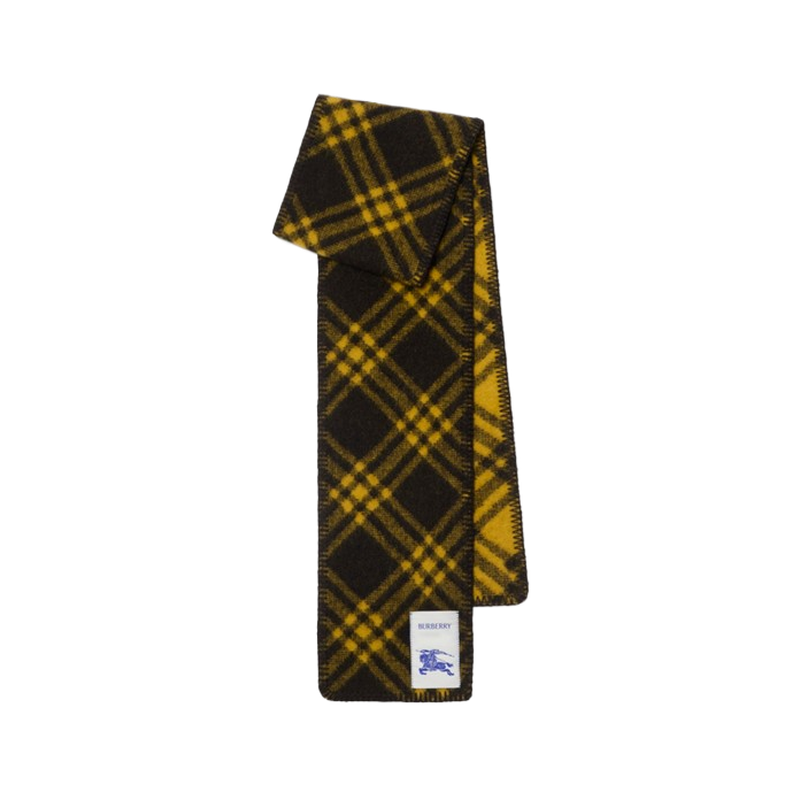 博柏利（BURBERRY）【新品】圍巾男女 窄版格紋羊毛圍巾 巧克力棕/皇冠黃