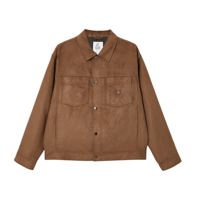 杰克·琼斯（JACK&JONES）26年男装春秋季休闲外套男宽松多口袋翻领仿麂皮行政夹克短款上衣 E10深棕色 M （175）