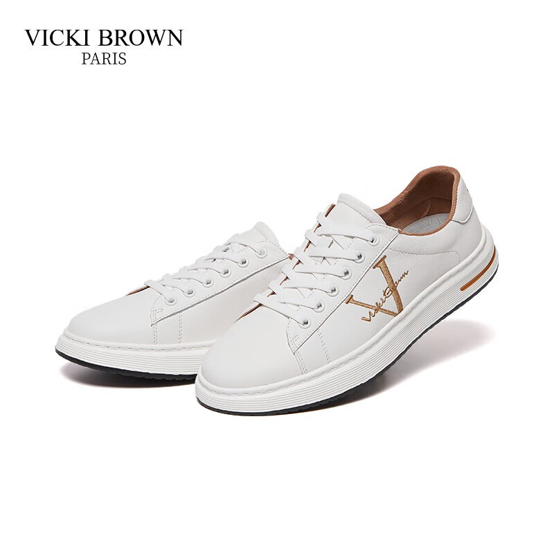 未毕(VICKI BROWN)法国品牌VB男鞋【冠军系列】简约潮流板鞋轻奢刺绣舒适防滑休闲鞋 白金色 42