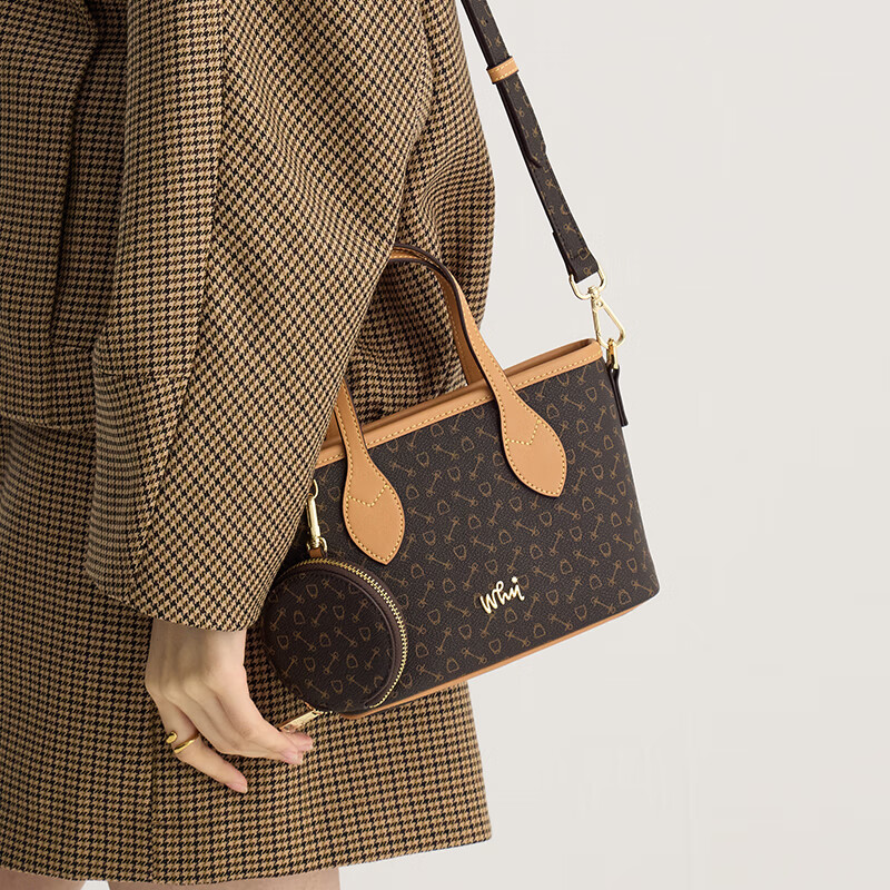 why小圣诞2025新款迷你托特包水桶菜篮单肩斜挎包女士手提包 啡色